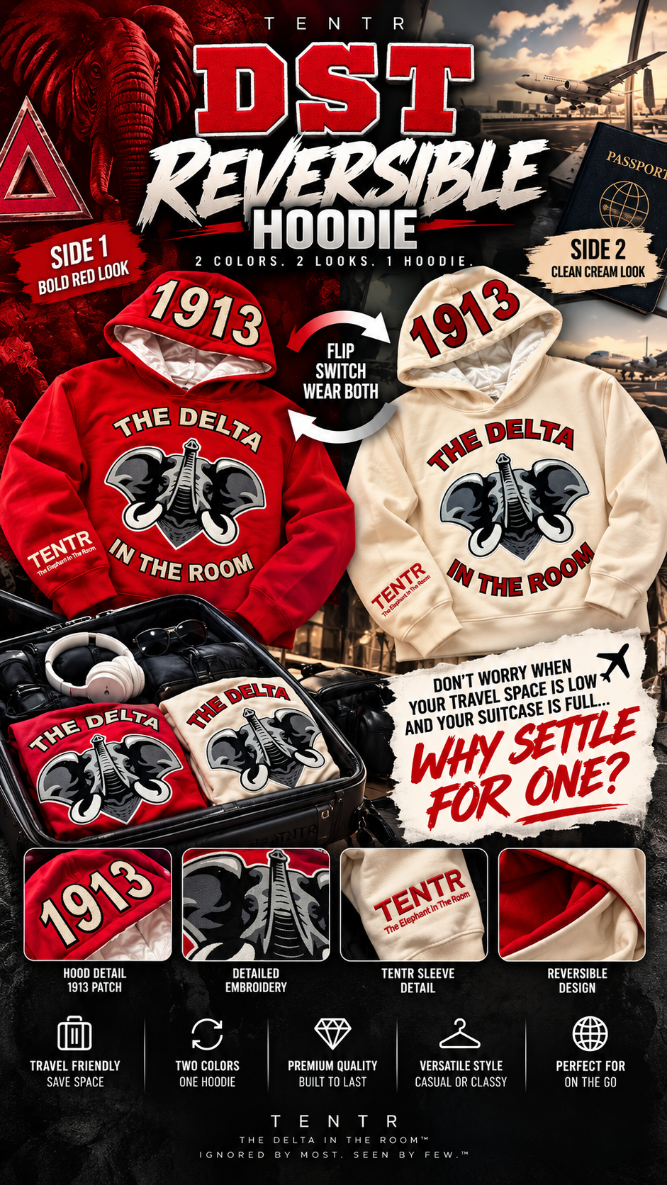 THE DELTA IN THE ROOM — REVERSIBLE HOODIE